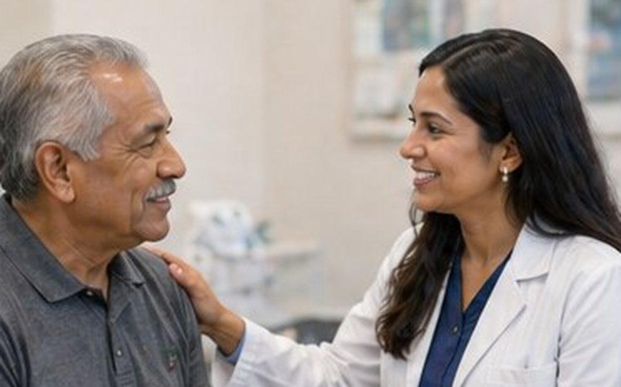 Physician offering reassurance to a patient