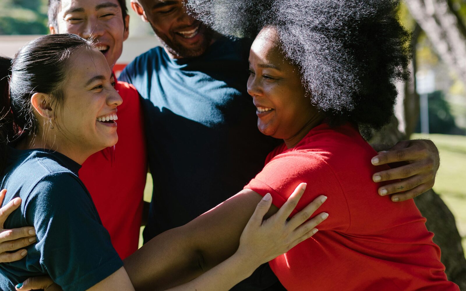 Friends sharing a warm embrace