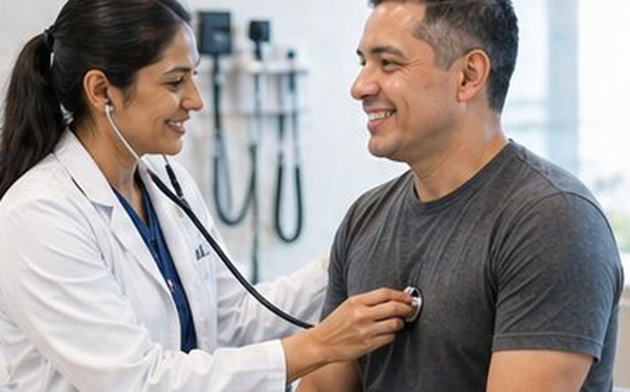 Physician examining a patient with a stethoscope
